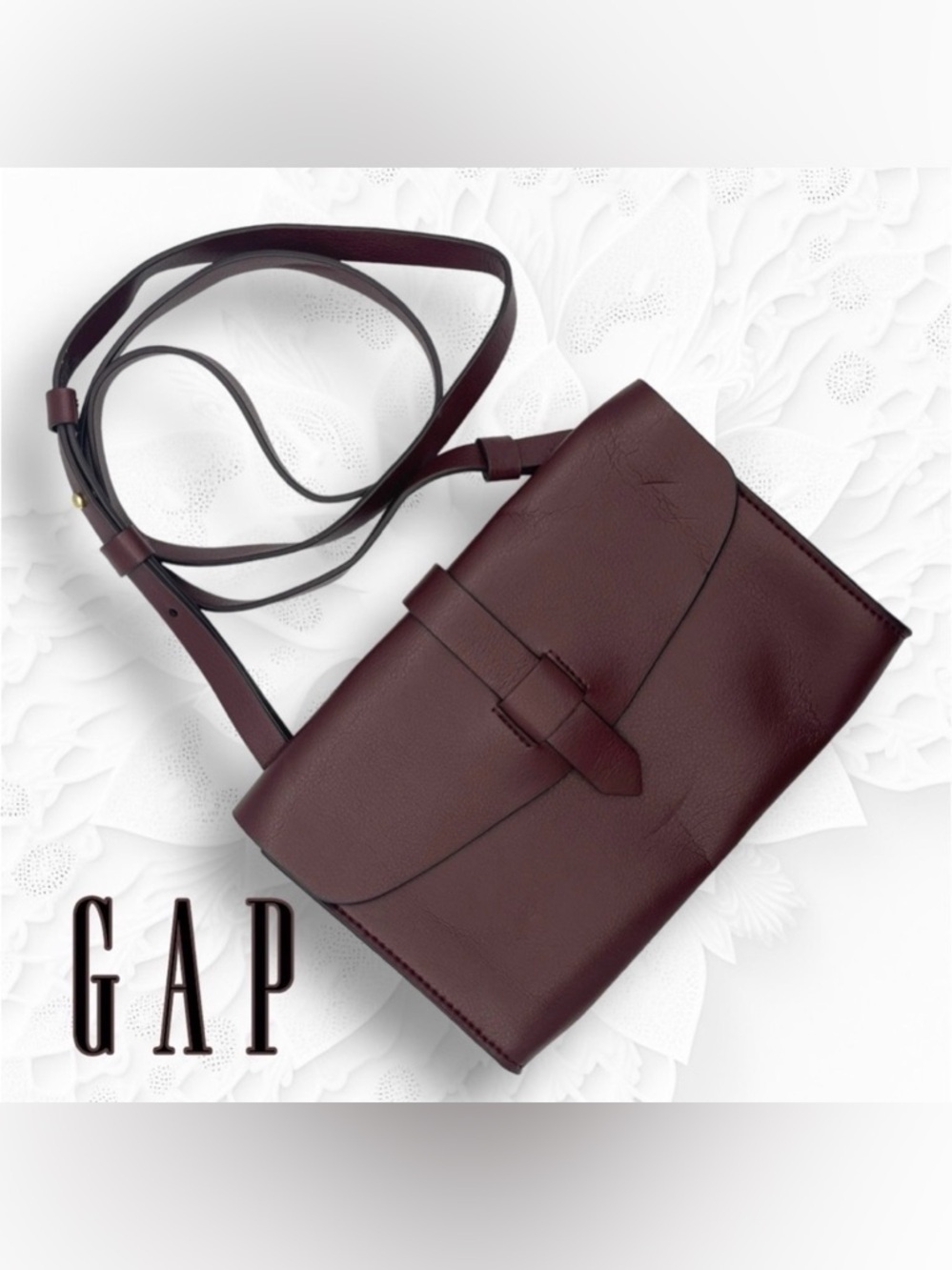 GAP Simple Brown Faux Leather Snap Flap Crossbody